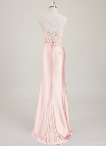 Spaghetti Straps V-Neck Sequins Jersey Trumpet/Mermaid Maxi Dress With Leg Slit